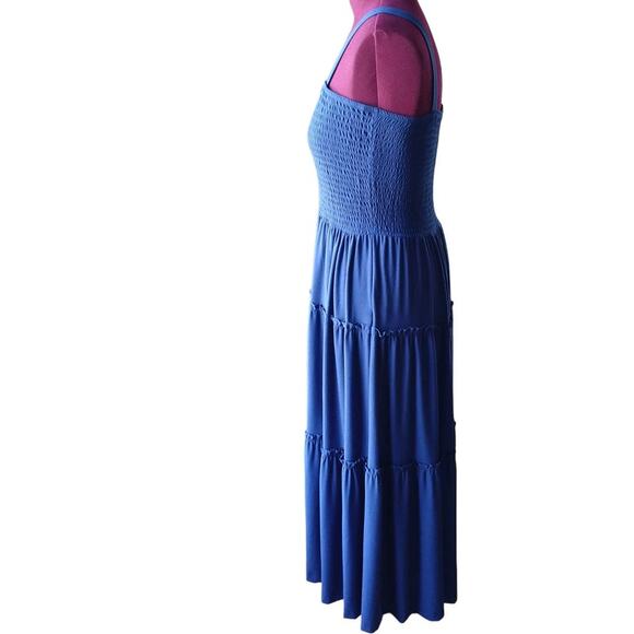 1X Zenana Smocked Tiered Midi Dress Lt Navy Blue Plus sized comfort brand new - Picture 6 of 14